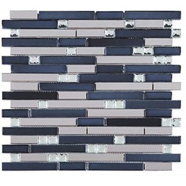 Silver Stainless Steel Tile + Silver Glass Tile (Diamond Shape) + Black Glass Mosaic Tile
