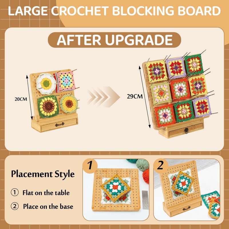 Crochet Blocking Board and Pins Large, Wooden Granny Square Blocking