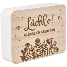 Spruchreif | Decorative Blackboard Smile Happy Standing You | MDF Wooden Sign for Home | Small Table Decoration with Positive Message | 10 x 7.5 x 2.5 cm | Saying Sign for Standing Up