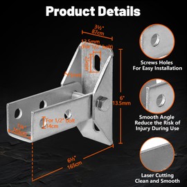 ITEVE.GD Adjustable Brace Fitting (Silver,2Pack),180 Degree Turn Joint Connector Bracket Fit for 1/2" Bolt in 1-5/8" Strut Channel, 0.196" Thickness, Single Channel Brace…