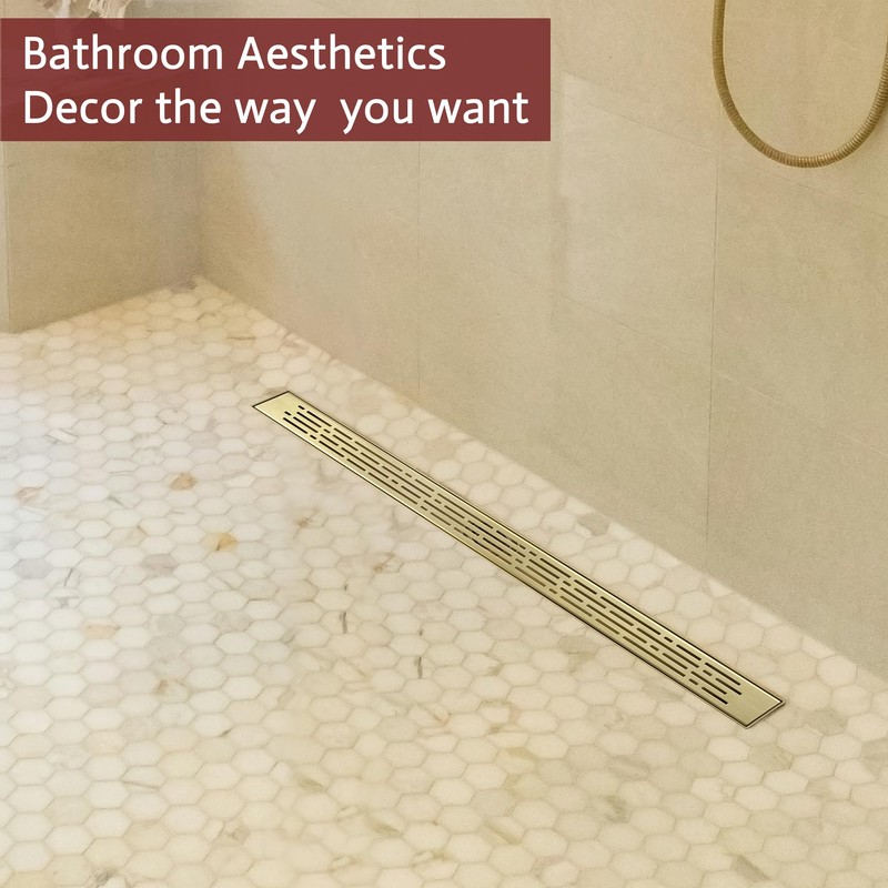 muschbath 32 Inch Linear Shower Drain, Brushed Gold Shower Drain,