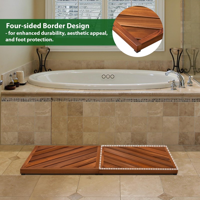 Teak Wood Bath Mat for Bathroom - Anti Slip Square