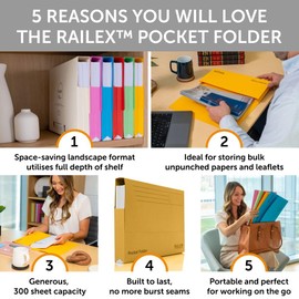 Railex Pocket Folder Foolscap Document Wallets - Gold Folders for Paperwork A4 and A4+, Recycled Board File Foolscap Document Wallet, Premium Filing Folder for Office and Home Pack of 10