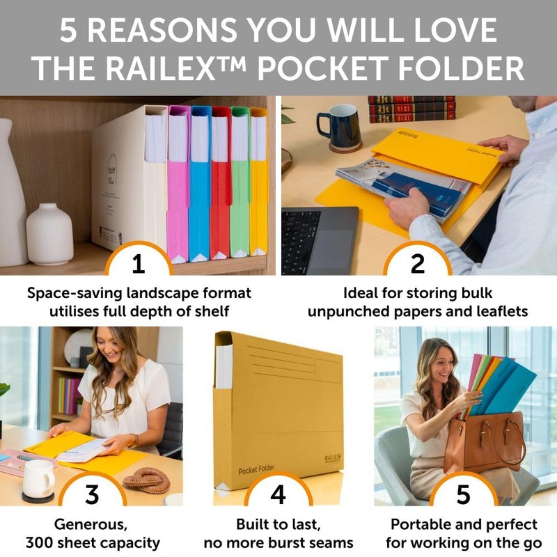 Railex Pocket Folder Foolscap Document Wallets - Gold Folders for
