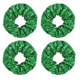 4 Pack Glitter Cheer Mermaid Sequins Hair Scrunchies Scale Hair Ties Hair Eleastic Bands Scrunchy Hair Ties Ropes Ponytail Holders Wrist Cloth Bands for Girls School,Dance,Stage (Green)