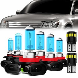 LECCIBUB Headlight Bulbs License Plate Lights Fit For Ford Taurus 2008-2009, 9005 High Beam + H11 Low Beam + H11 Fog Lights Halogen Light Bulb + License Plate Lights, Pack of 8