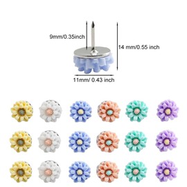 48pcs Round Hanging for Wall Daisy Shaped Head Push Pin Photos Flat Thumbtack Push Pins for Wall Hangings,School, Home, Office,Corkboard (Green, Pink, White, Yellow, Blue, Purple)(Blue)