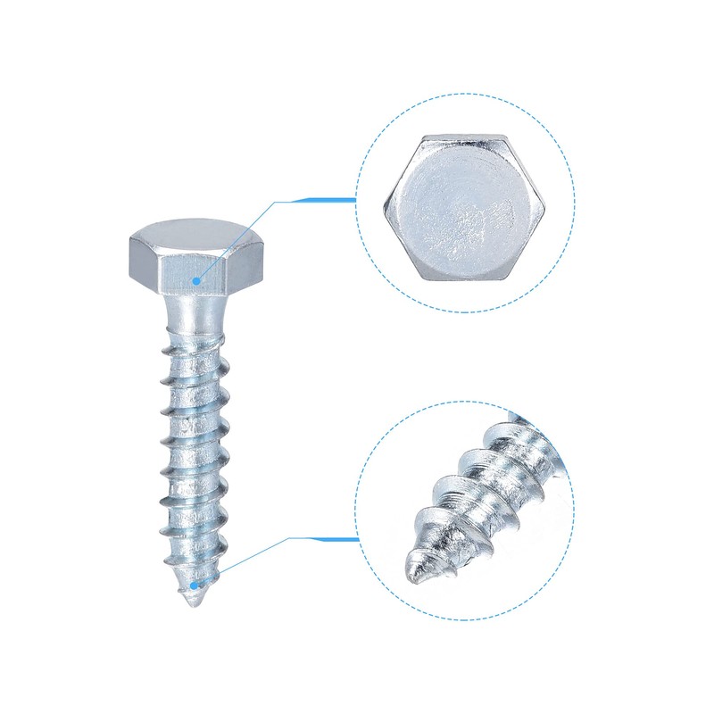 sourcing map Hex Lag Screws, M6 x 30mm Carbon Steel