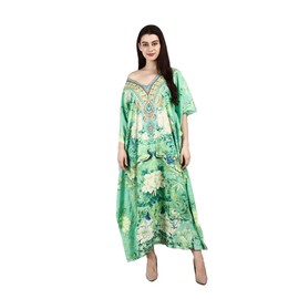 Women's Caftan Dress - Beachwear Coverup Kaftan Casual Long Maxi Lougewear One Size Dresses for Girls & Women (Green-7117)