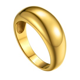 GoldChic Classic Shiny Convex Ring Made of 316L Stainless Steel in Width 8.8 mm/16 mm/23.5 mm Simple Stackable Band Ring with Rhinestone Stars Slim Memorial Women's Ring Size 54.4 (17.3) - 67.2 (21.4)