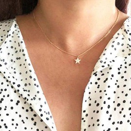 TseenYi Bohemian Star Necklace Choker Gold Small Flat Star Pendant Necklace Celestial Chain Necklace Jewelry for Women and Girls (Star)