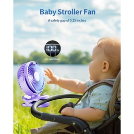 SWEETFULL Portable Clip on Fan - Battery Operated Stroller Fan, 4000mAh Small Rechargeable Fan with LED Display, 4 Speeds, Mini Personal Cooling Desk Fan for Golf Cart Travel Camping Gym (Purple)