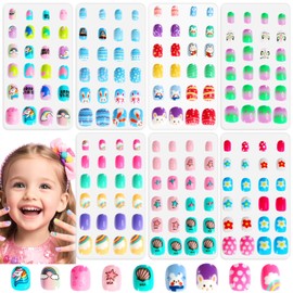 SAVILAND 168 Stück Press on Nails für Kinder: 7er Pack Gemälde Bunte Blumennägel Kinder Künstliche Nagelspitzen Süße Kindernägel für Mädchen 8-12 Jahre Pre Glue Full Cover Short False Mädchen Geschenk