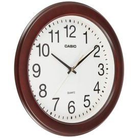 Casio IQ-132-5JF Wall Clock, Dark Brown, Analog Diameter, 11.6 inches (29.5 cm), Wooden Frame, Quiet, Continuous Second Hand, Dark Brown