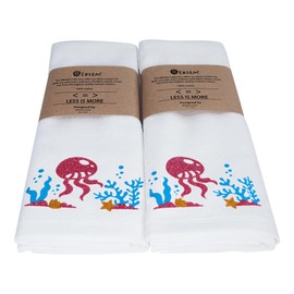 Ebsem Marine Style Hand Dish Towel 2 Pieces Set Premium Quality Turkish Towels Super Soft, Plush and Highly Absorbent Hammam Gym Nautical Yacht Boat Design (White, Jellyfish)