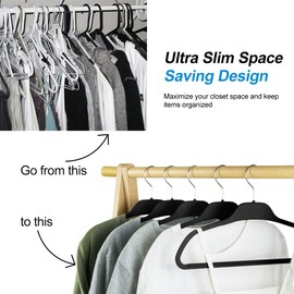 ELONG HOME Black Plastic Thin Hangers for Clothes, Upgraded Rubberized Hangers Non Slip, Durable Slim Clothing Notches Hangers, 15.7"(40cm) for Petite Adult Women Clothes, 20 Packs
