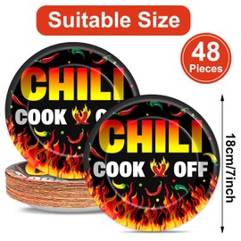 Qyeahkj 48PCS Chili Cook Off Paper Plates 7" Black Red Hot Chili Contest Party Plates, Dessert Table Supplies Decor for Mexican Fiesta Chili Cooking Competition Chili Cook-off Dinner Party Tableware