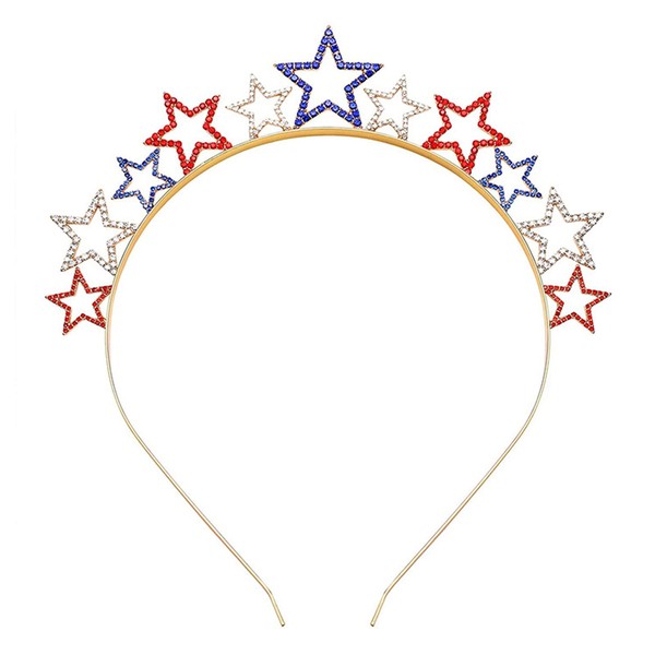 Dzrige Rhinestone Star Headband Glitter Crystal Red White Blue Star Hairband Patriotic Headpiece Hair Accessoires for Independence Day Fourth/4th of July Party Props Decoration
