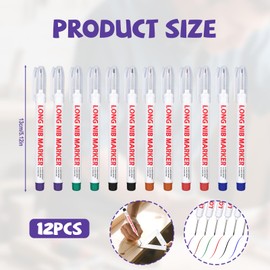 Pack of 12 Deep Hole Markers with Long Head, 22 mm Multi-Purpose Marker with Long Tip, Waterproof, Quick-Drying, Coloured Marker Pens for Carpenters, Construction, Woodwork, Ironware (6 Colours)