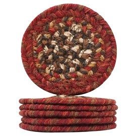 Homespice Chester Cabin Coasters Set of 6 - Red, Jute Braided - Durable, Absorbs Moisture, Easy to Clean and Protects Furniture