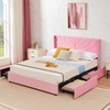 VECELO Upholstered Platform Full Bed Frame with 4 Drawers&Wave Fabric