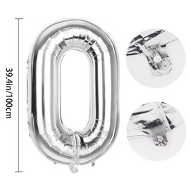 Number 0 Balloons 40 Inch Large Helium Foil Mylar Balloons For Birthdays Party Decorations/Wedding/Anniversary/Graduations/Baby Shower (Silver)
