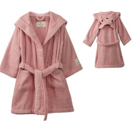 PandaHome Children's Bathrobe for Boys and Girls, 100% Cotton, Dressing Gown with Hood, Quick-Drying, Soft, Absorbent Bathrobes, 400 g/m², pink