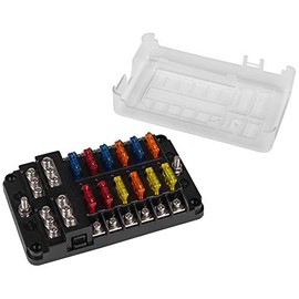12-Way ATC/ATO Blade Fuse Block with Individual LED Status Lights, Assorted Fuses, Ground Terminals