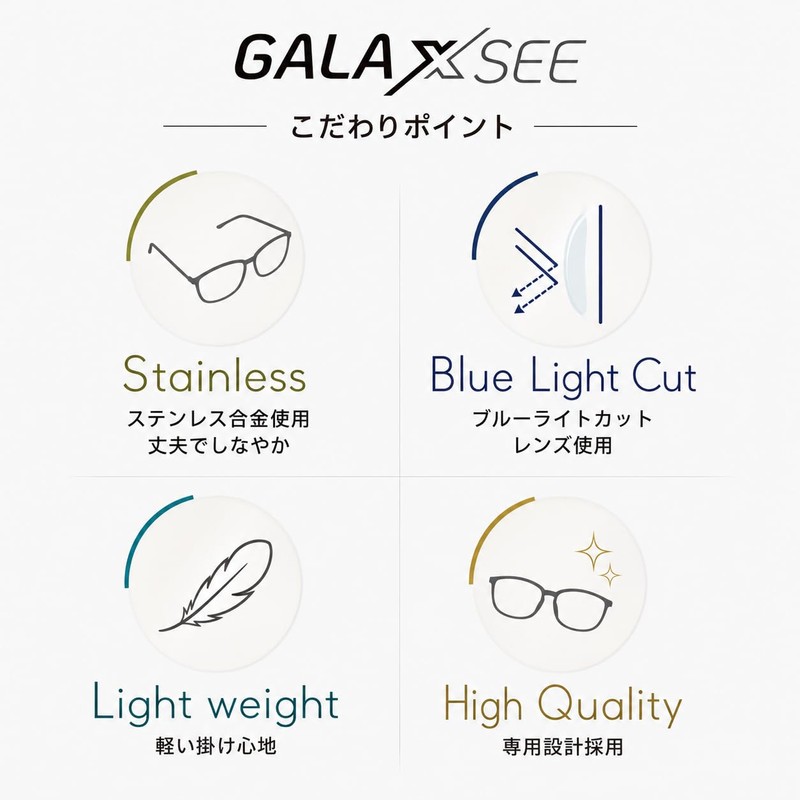 GALAXSEE Reading Glasses Ultra Thin Blue Light Cut Stainless Steel