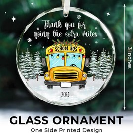 School Bus Ornaments - Appreciation Gifts for Bus Driver, Thank You Gifts for Driver Men, Women - Glass Christmas Ornament