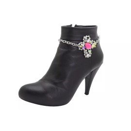 Alwasytyle4you Women Silver Metal Chain Boot Bracelet Shoe Cross Charm Cool Religious Accessory