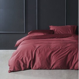 Solid Color Egyptian Cotton Duvet Cover Luxury Bedding Set High Thread Count Long Staple Sateen Weave Silky Soft Breathable Pima Quality Bed Linen (Queen, Matte Raspberry)