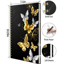 iampanda Spiral Journal Notebook,Strong Twin-Wire Binding with Premium Paper for Women,60 Sheets B5 College Ruled Notebook/Journal,Perfect for School Office Work,Gold Butterfly