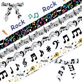 ABTOLS 6 Rolls 18 Yards Music Ribbons, 3/8" Music Rock Ribbons Colorful Music Note Decorative Grosgrain Ribbons School Ribbons for Home Party Gift Wrapping Crafts