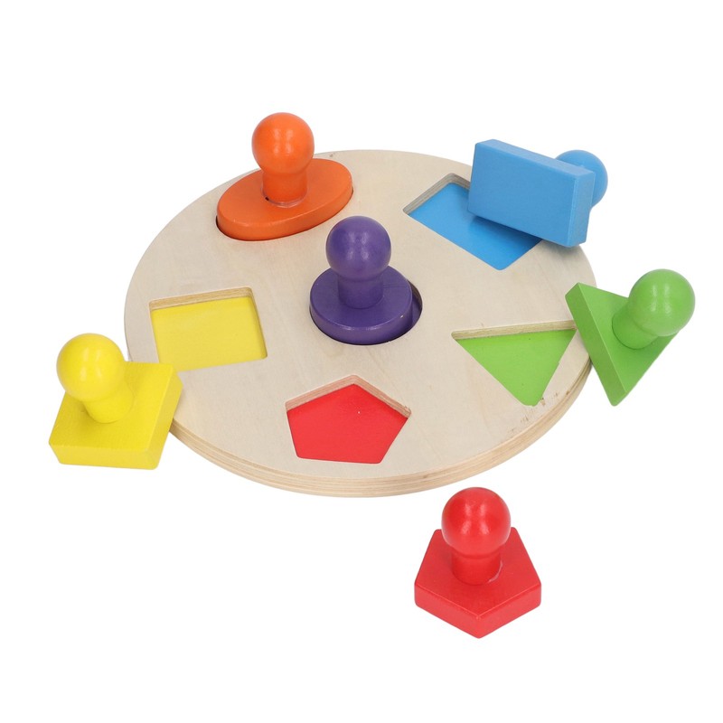 Wood Shape Puzzle Educational Colorful Early Learning Skill Development Round