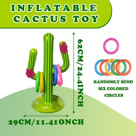 MIVAIUN 7 Pieces Cactus Ring Toss Game Set Inflatable Cactus,inflatable party props,Target throwing toy,Indoor Outdoor Toys Gift for Kids Family,for Hawaii Party Decor Swimming Pool Toy (7 Pcs)