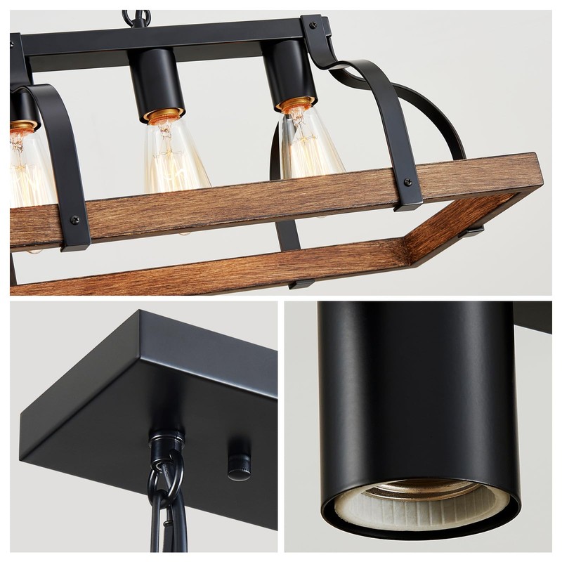 WUZUPS 5-Light Metal Chandelier Imitation Wood Grain Linear Pendant Ceiling