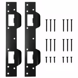 Primst 2 Pack Anti-Kick Door Strike Plate, Heavy-Duty Stainless Steel Security Reinforcement for Deadbolts & Latches - Fits 5-1/2" to 6" Hole Centers for Home Interior & Exterior Doors(Black)