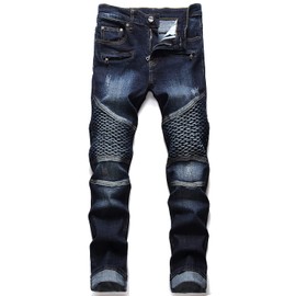 RXXKKK Men's Classic Zipper Biker Regular Fit Flex Jean (30, 1511 Dark Blue)