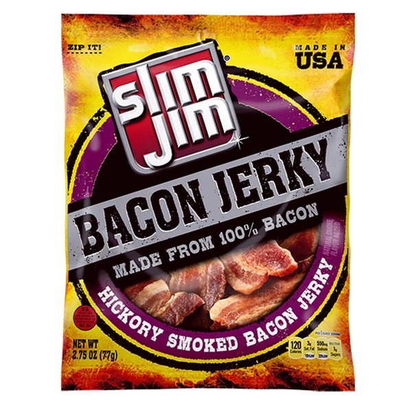 Slim Jim Bacon Jerky, Hickory Smoked Flavor, 2.75 Oz. Bag (Pack of 8)