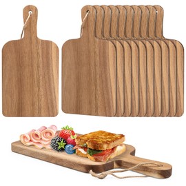 12-Pack Acacia Wood Cutting Boards with Handles, 12x6 Inch Chopping Board Bulk, Wooden Charcuterie Boards for Viggie, Fruits, Meal, Snack, Cheese, Engraving Holiday Gifts & Decor