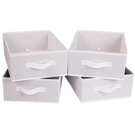OVAKIA Foldable Storage Bins 4-Pack Fabric Closet Organizer With Handle Rectangle Storage Baskets For Bedrooms Closet Shelves Open-top Storage Boxes For Clothing Books Toys (White)
