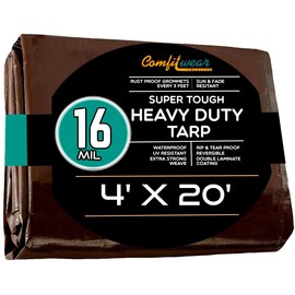 COMFITWEAR 16 MIL Heavy Duty Tarp - Multi-Purpose Extra Heavy Duty Tarps - Car, Boat, Camping - General Purpose Waterproof Tarp Cover (4' X 20', Brown)