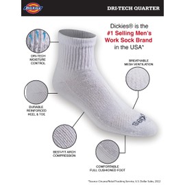 Dickies Men's Dri-Tech Moisture Control Quarter Socks, Available in M-XXL (6, 12, 18, Solid White (6 Pairs), X-Large