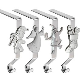 XENTUMI Christmas Stocking Holders for Mantle Set of 4, Reusable Christmas Stocking Hooks, No-Damage Xmas Hanger for Fireplace Mantle Grip Stand Christmas Decoration Ornaments Hanging Shelf Floor