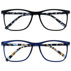 OPULIZE Arc 2 Pack Large Reading Glasses Black Blue Patterned Mens Womens RR66-13 +1.00