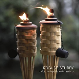 ONETHATCH Faux Bamboo Outdoor Torches (Sundried Color, 4pack); Large Island Citronella Torch for Garden Lighting, Luau Party, and Tropical Decor; Easy Refill Wide-Mouth Canister, Stands 60” Tall
