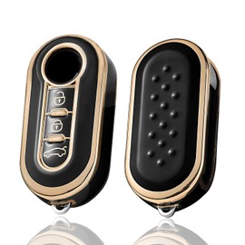 Juttzzei Car Key Case for Fiat 500 Brava Bravo Ducato Doblo Delta Fiorino Grande Punto Panda Palio Scudo Sedici Lancia Musa Key Cover TPU Fiat 500 Key Cover - 3 Buttons (Black)