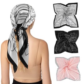GERINLY Head Scarf Silk Feeling Hair Wrap For Sleeping 3PCS Square Bandanas Satin Headcover Neckerchief For Women (90cm)
