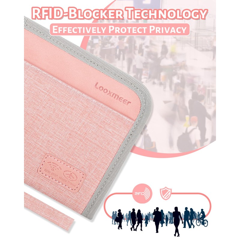 Looxmeer Passport Hanging Bag for Women Men Girls Kids, pink,